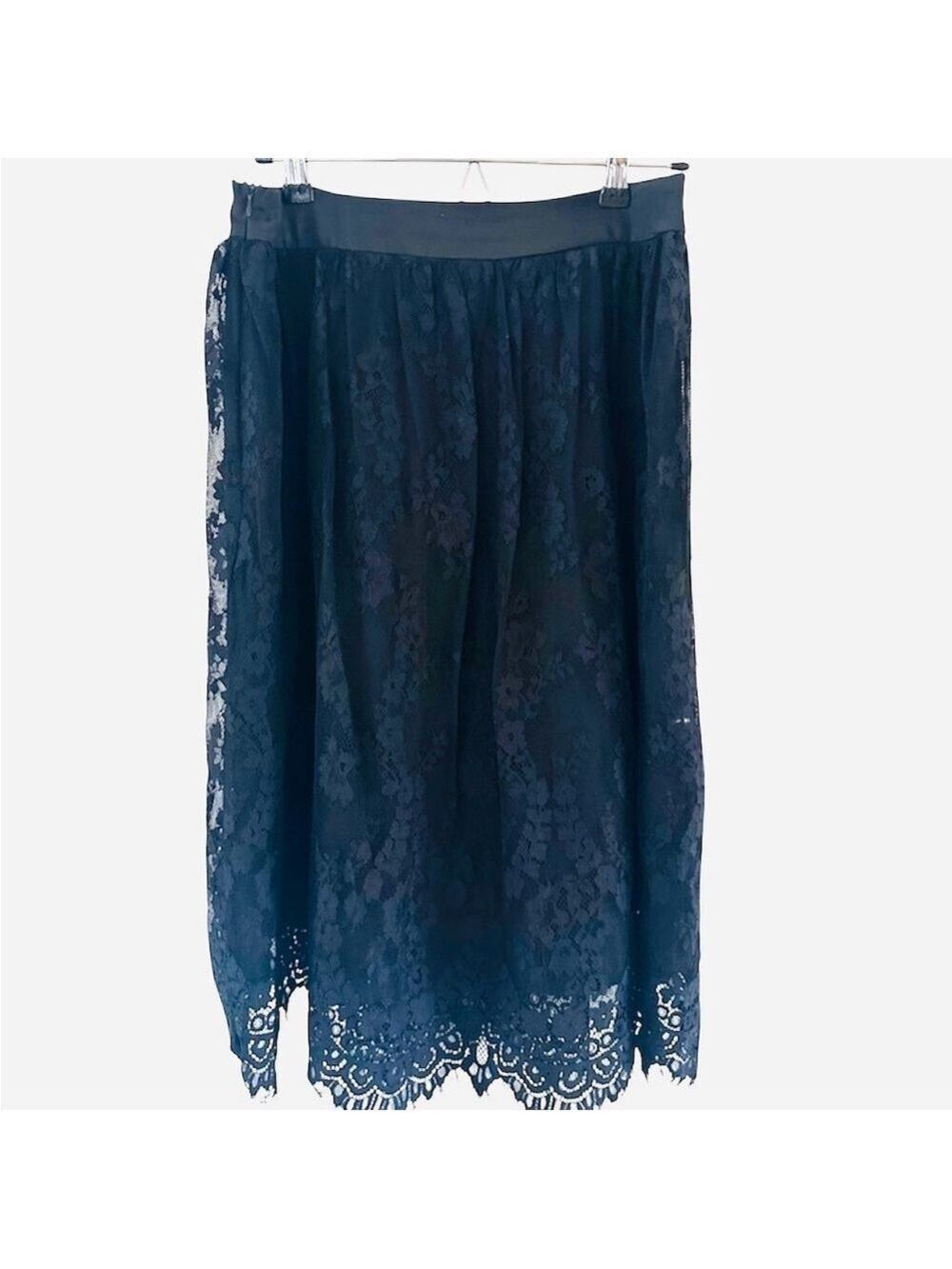 Black Lace Lined gathered skirt, Fairy Goth side zip sz Large